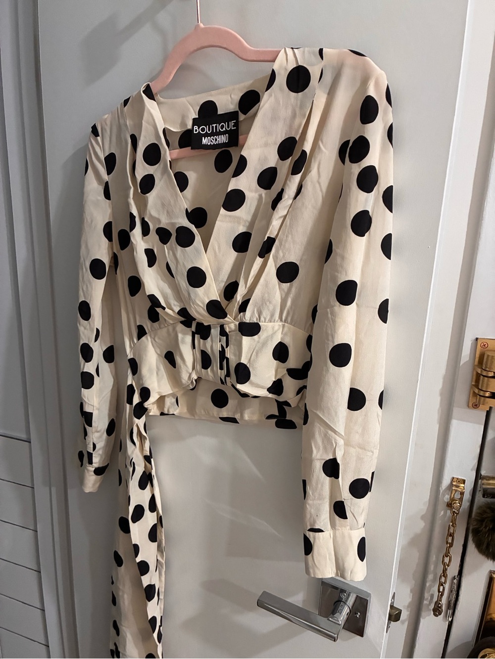 Moschino Cream and Black Polka Dot Wrap Blouse